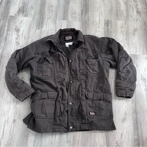 BIG SMITH Heavy Canvas Jacket Men's L Brown  Cotton Workwear fleece lined Cotton